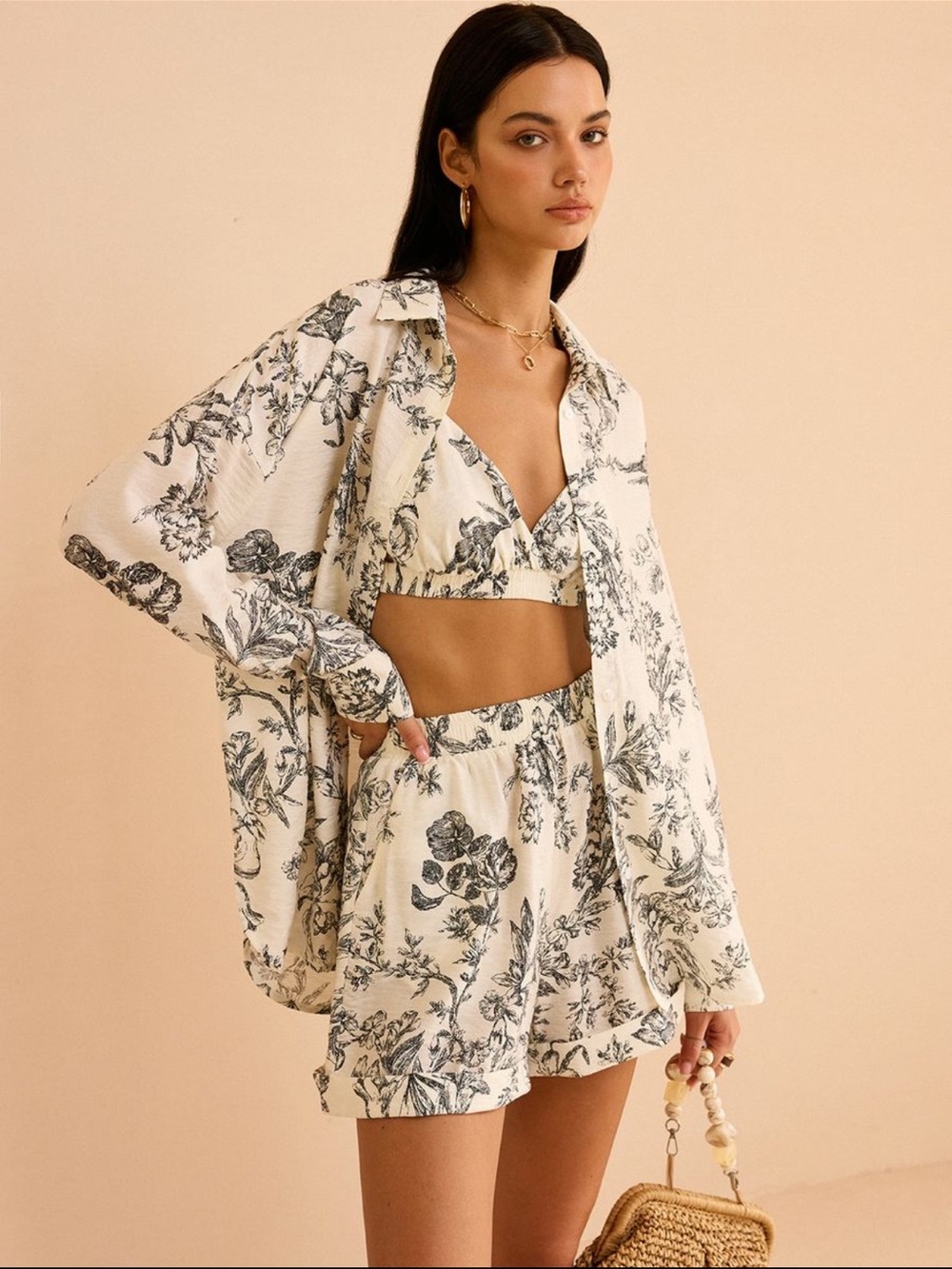 Commense Cream and Black Floral Camisole - Picture 2 of 2